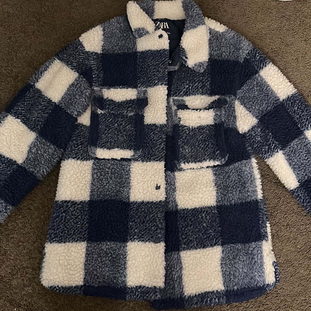 Zara Blue and White Jacket Puffy